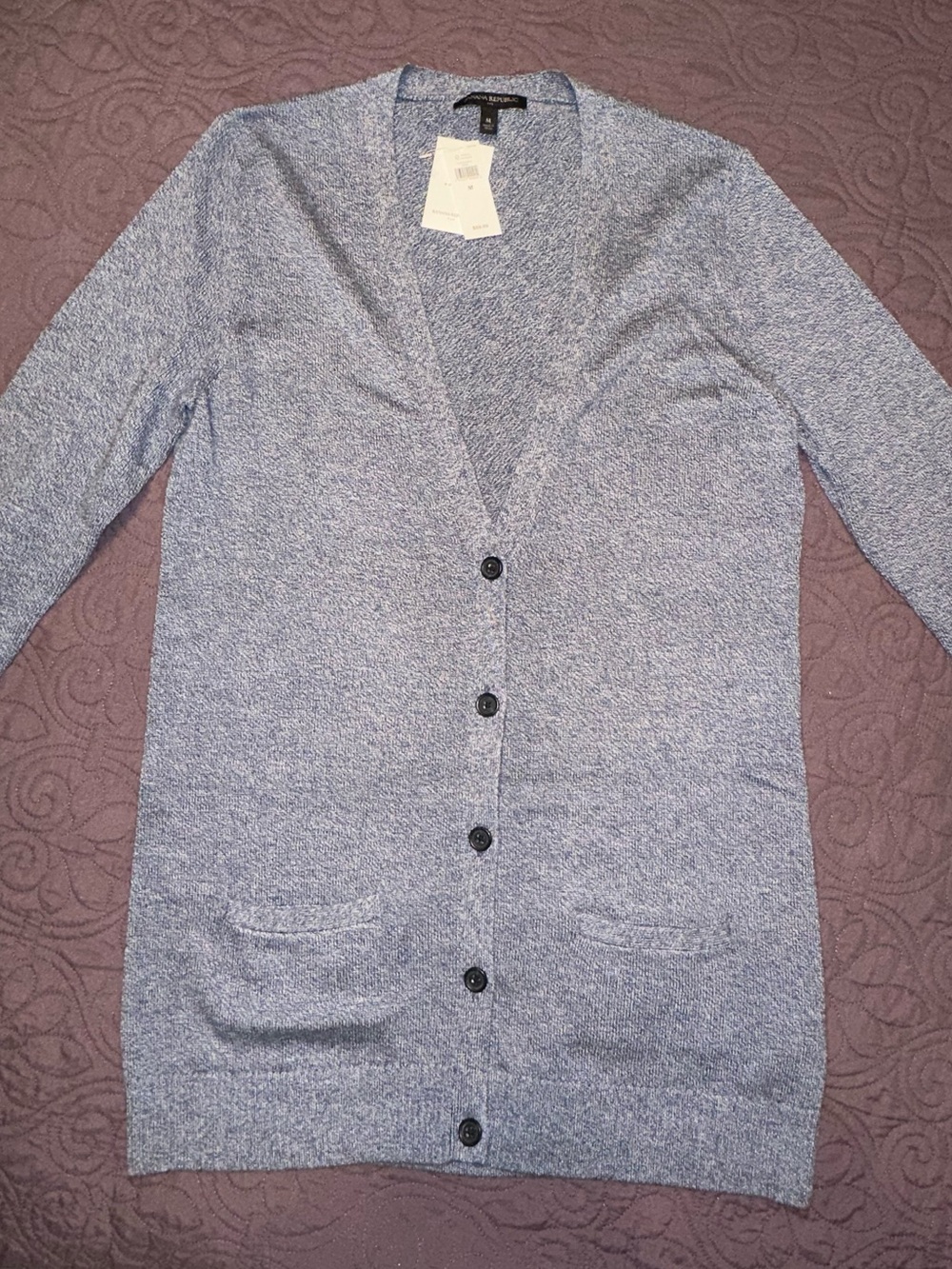 Banana Republic Heathered Blue Button-Up V-Neck Long Cardigan Medium NEW